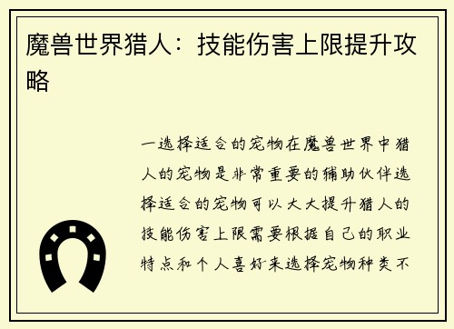 魔兽世界猎人：技能伤害上限提升攻略